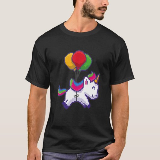 Pixel Unicorn auf Balloons T-Shirt (Vorderseite)