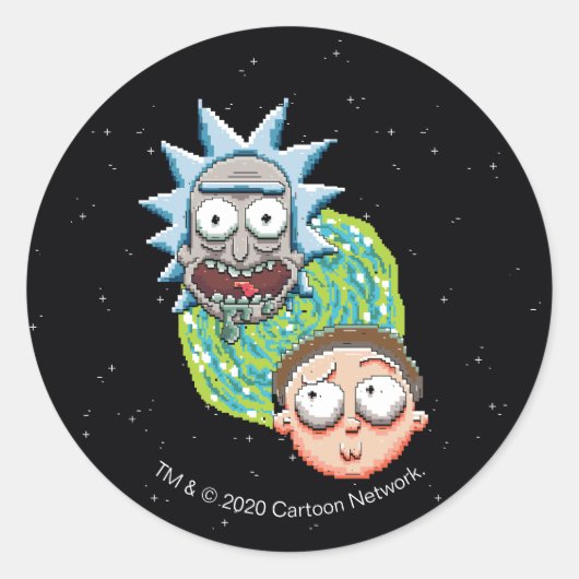 Pixel Vers Rick und Morty Portal Graphic Runder Aufkleber (Vorderseite)