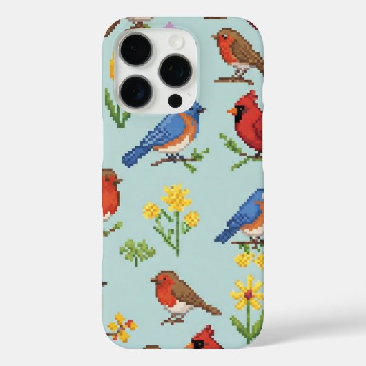Pixel-Vögel und Blume Case-Mate iPhone Hülle (Rückseite)