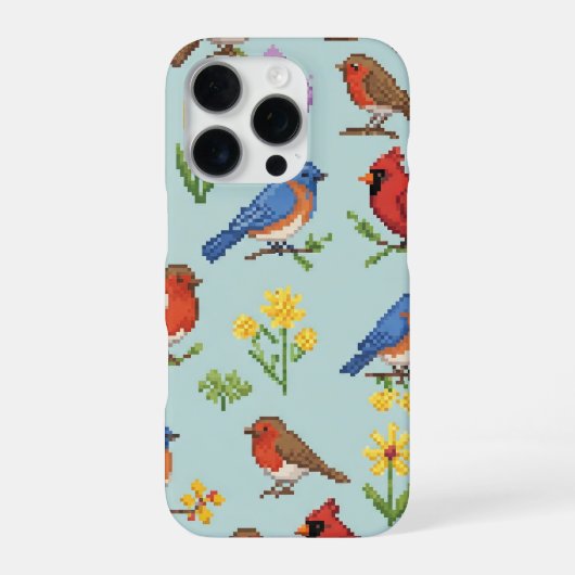 Pixel Vögel und Blumen iPhone Hülle (Rückseite)