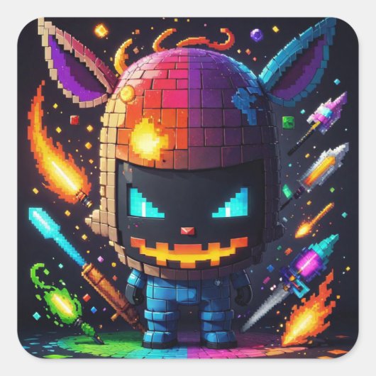 Pixel Warrior Quadratischer Aufkleber (Vorderseite)