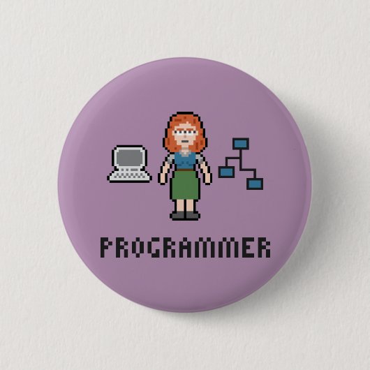 Pixel-weiblicher Programmierer-runder Knopf Button (Vorderseite)
