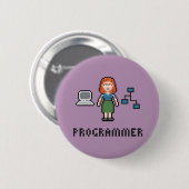 Pixel-weiblicher Programmierer-runder Knopf Button (Vorne & Hinten)