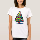Pixel Weihnachtsbaum - Retro Feiertag T-Shirt (Vorderseite)