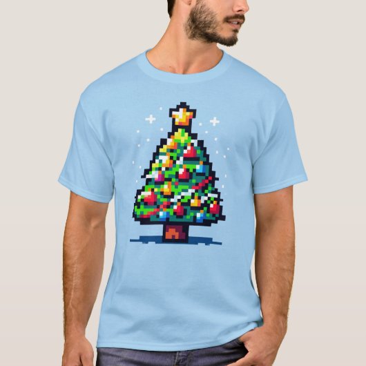 Pixel Weihnachtsbaum - Retro Feiertag T-Shirt (Vorderseite)