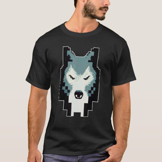 Pixel Wolf Head 8 Bit Retro Video Game T-Shirt (Vorderseite)