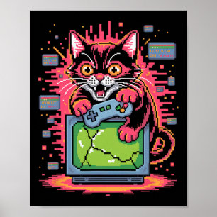 Pixel-Wut-Katze Retro-Gamer-Glitch im 8-Bit-Stil 1 Poster