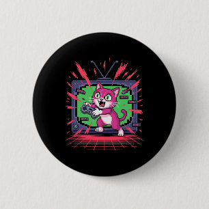 Pixel-Wut-Katze Retro-Gamer-Glitch im 8-Bit-Stil 2 Button