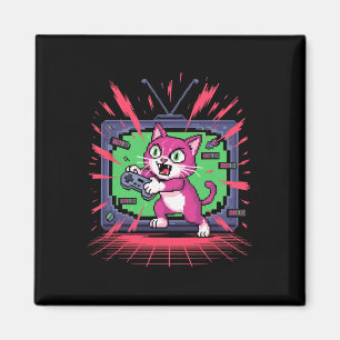 Pixel-Wut-Katze Retro-Gamer-Glitch im 8-Bit-Stil 2 Magnet