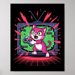 Pixel-Wut-Katze Retro-Gamer-Glitch im 8-Bit-Stil 2 Poster