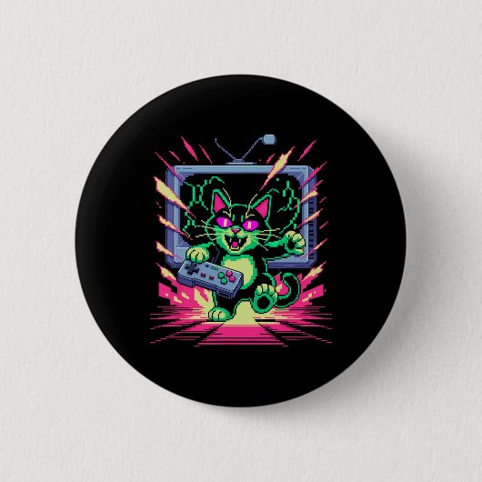 Pixel-Wut-Katze Retro-Gamer-Glitch im 8-Bit-Stil  Button (Vorderseite)
