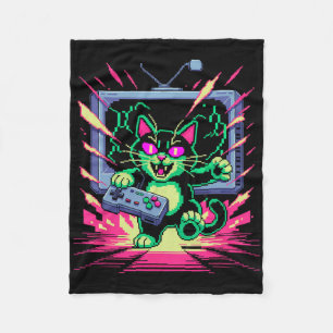 Pixel-Wut-Katze Retro-Gamer-Glitch im 8-Bit-Stil  Fleecedecke