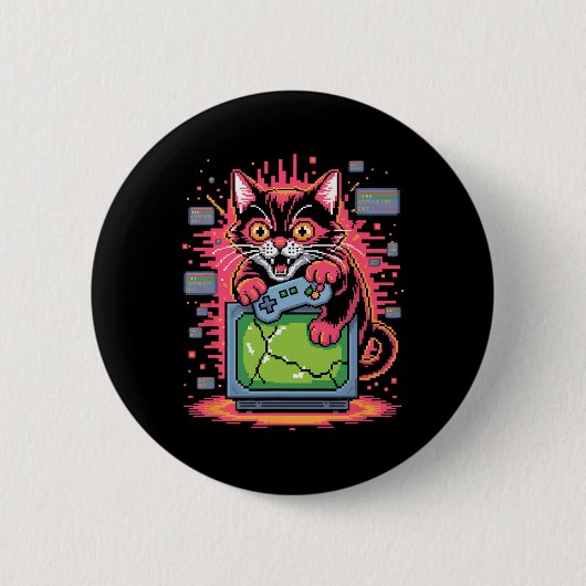Pixel Wut Katze Retro-Spieler Glitch im 8-Bit-Stil Button (Vorderseite)