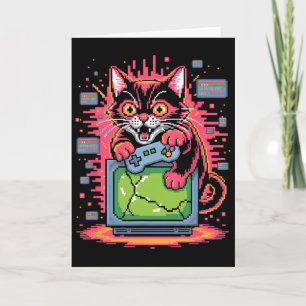 Pixel Wut Katze Retro-Spieler Glitch im 8-Bit-Stil Karte
