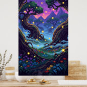 Pixel-Zauberwald mit blinkenden Glühwürmchen Poster (Küche)
