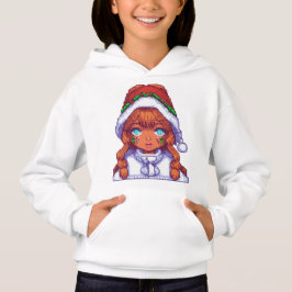 Pixelart-Mädchen mit Weihnachtsmannmütze Hoodie