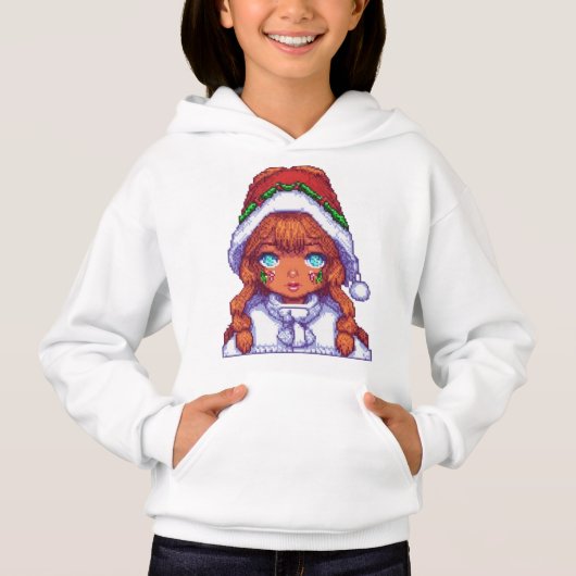 Pixelart-Mädchen mit Weihnachtsmannmütze Hoodie (Vorderseite)