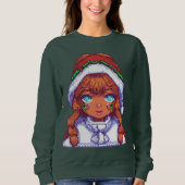 Pixelart-Mädchen mit Weihnachtsmannmütze Sweatshirt (Vorderseite)