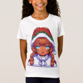Pixelart-Mädchen mit Weihnachtsmannmütze T-Shirt