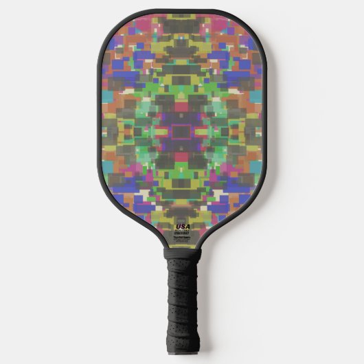 Pixelart-Muster jenseits der Regenbogenfarben Pickleball Schläger (Vorderseite)