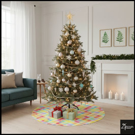 Pixelated Bright Yellow Plaid Graphic Checkerboard Polyester Weihnachtsbaumdecke