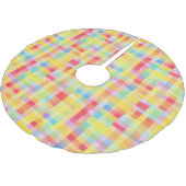 Pixelated Bright Yellow Plaid Graphic Checkerboard Polyester Weihnachtsbaumdecke (Schrägansicht)