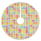 Pixelated Bright Yellow Plaid Graphic Checkerboard Polyester Weihnachtsbaumdecke (Vorderseite)