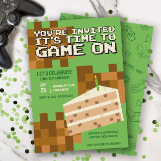 Pixelated Gamer Cake Kindergeburtstag Einladung