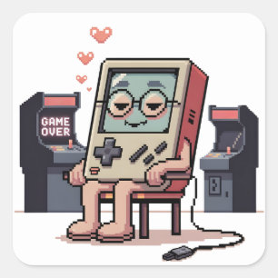 Pixelated Gamer Geburtstagskuchen Kinder Video Quadratischer Aufkleber