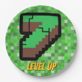 Pixelated Gamer Green Building Level Up 7 Pappteller (Vorderseite)