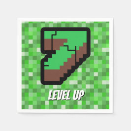Pixelated Gamer Green Building Level Up 7 Serviette