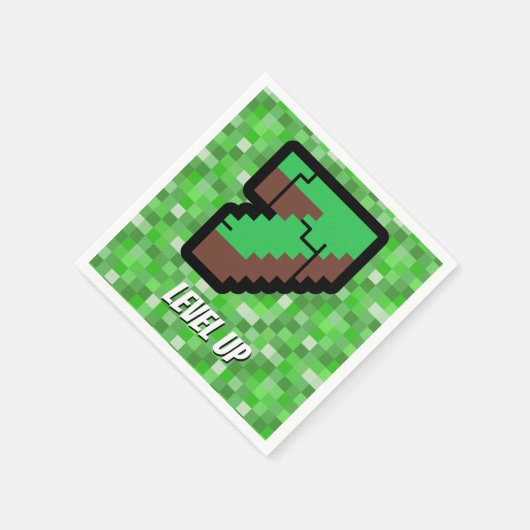 Pixelated Gamer Green Building Level Up 7 Serviette (Ecke)