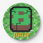 Pixelated Gamer Green Building Level Up 8 Pappteller (Vorderseite)