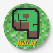 Pixelated Gamer Green Building Level Up 9 Pappteller (Vorderseite)