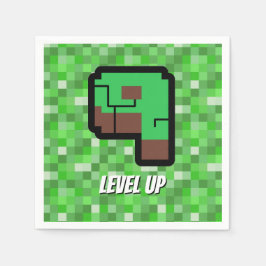 Pixelated Gamer Green Building Level Up 9 Serviette