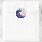 Pixelated Ocean Wave Artwork Runder Aufkleber (Tasche)
