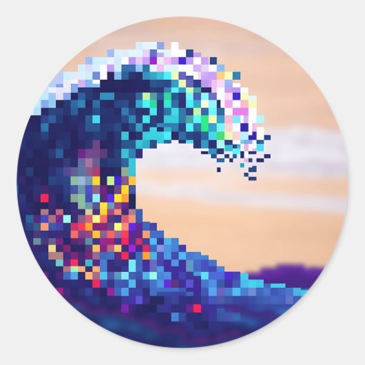 Pixelated Ocean Wave Artwork Runder Aufkleber (Vorderseite)