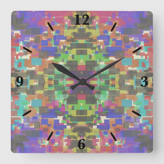 Pixelated Patterned Beyond Colors Of The Rainbow Quadratische Wanduhr (Vorderseite)