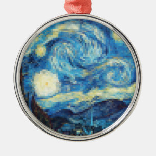 Pixelated Starry Night von Van Gogh Silbernes Ornament