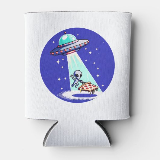 Pixelated UFO Pizza Adventure - Alien Art Dosenkühler (Vorderseite)
