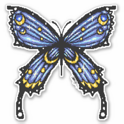 Pixelblauer Schmetterling Aufkleber (Vorderseite)