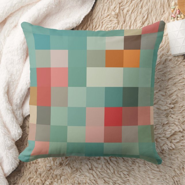 Pixelblöcke in blauem Komplementärmuster Kissen (Decke)
