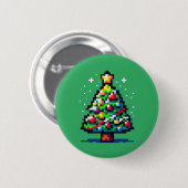 Pixelfestlichkeit: 8-Bit-Weihnachtsbaum-Design Button (Vorne & Hinten)