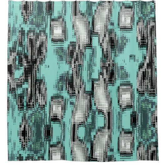 pixelförmige Linien, die abstrakte Quadrate bilden Duschvorhang (Vorderseite)