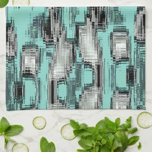 pixelförmige Linien, die abstrakte Quadrate bilden Geschirrtuch (Gefaltet)