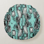 pixelförmige Linien, die abstrakte Quadrate bilden Rundes Kissen (Vorderseite)