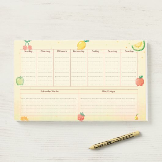 Pixelfrüchte Wochenplaner Post-it Klebezettel (Auf Schreibtisch)