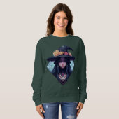 Pixelhexe mit Blumenhut Sweatshirt (Vorne ganz)