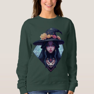 Pixelhexe mit Blumenhut Sweatshirt
