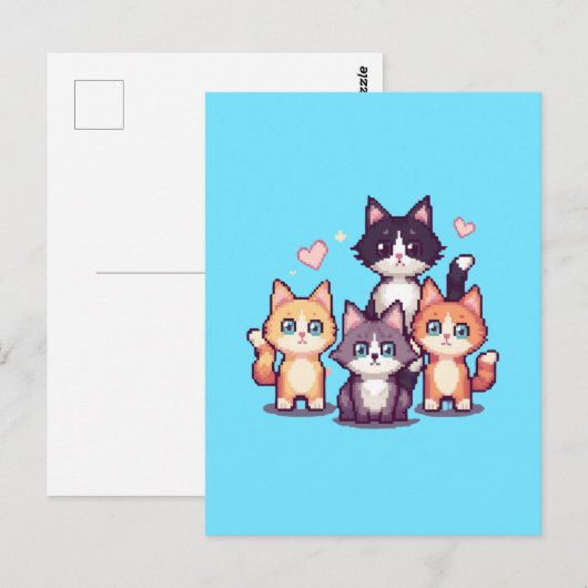 Pixelige bunte Kätzchen Grün Postkarte (Vorne/Hinten)